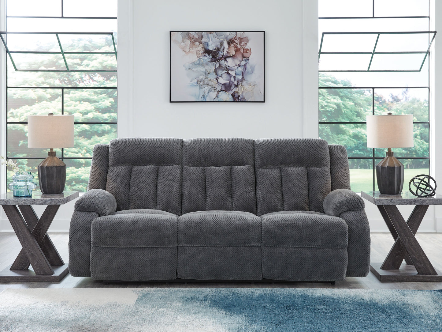 Observation - Reclining Power Sofa With Drop Down Table - Steel