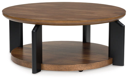 Kraeburn - Round Cocktail Table - Brown / Black