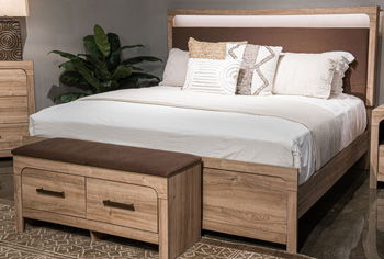 Kinlanni - Tan / Brown - Queen Upholstered Panel Headboard